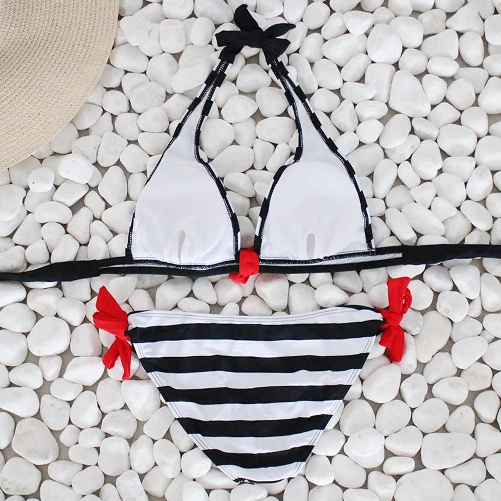 Randigt Bikini Set med Push-Up Effekt för Sommaren - WIQ