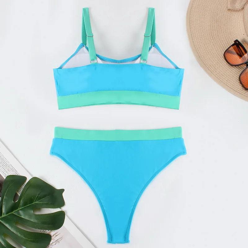 Retro Chic High-Waisted Bikini Set för Sommardagar - WIQ