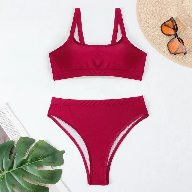 Retro Chic High-Waisted Bikini Set för Sommardagar - WIQ