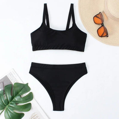 Retro Chic High-Waisted Bikini Set för Sommardagar - WIQ