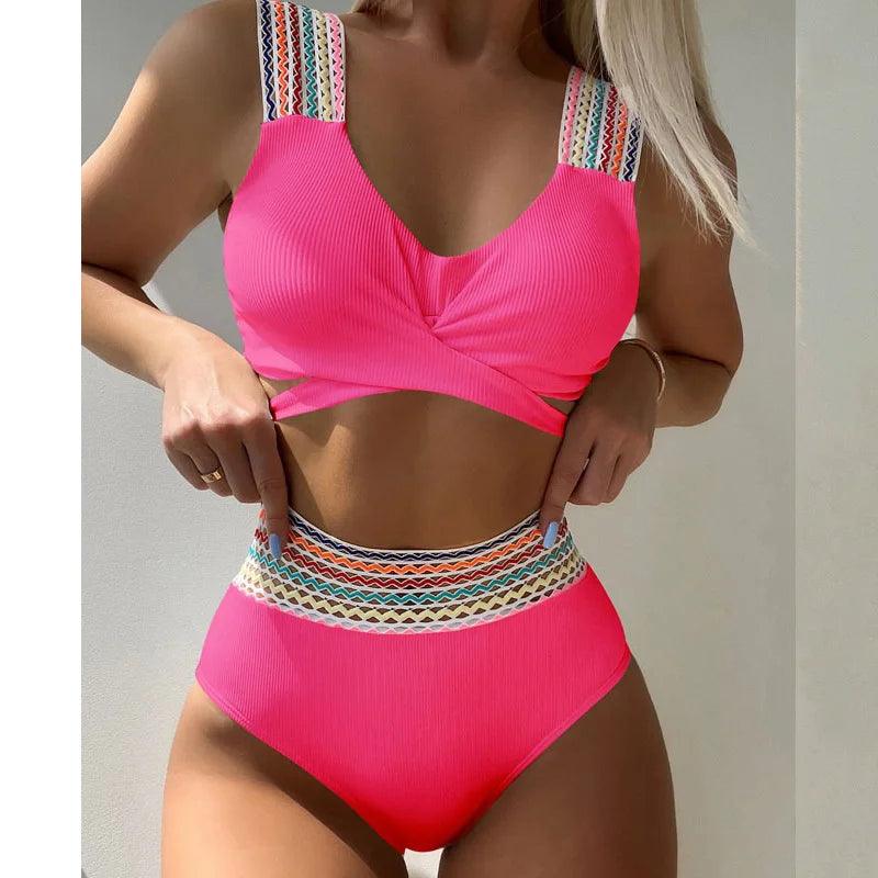 Retro Chic Hög Midja Bikini Set - Snygga Badkläder - WIQ