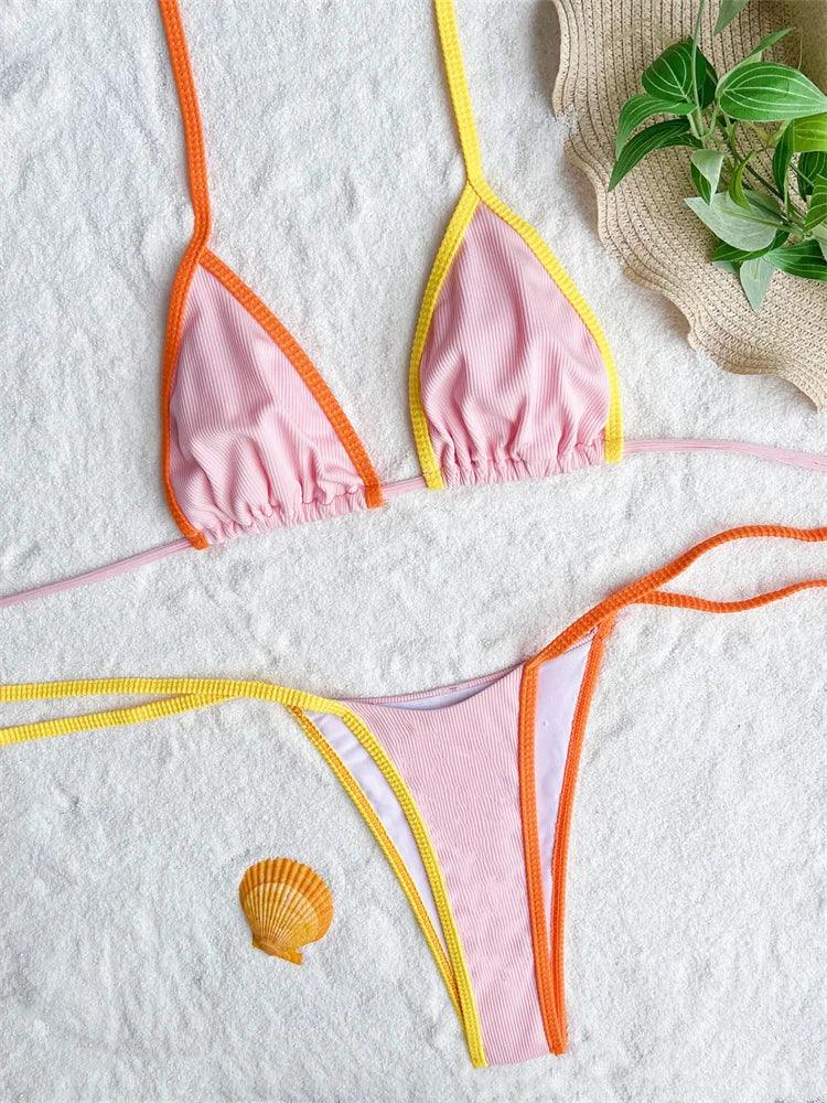 Rosa Lapptäcke Halter Bikini för Strandstilen - WIQ