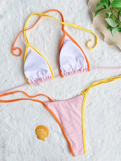 Rosa Lapptäcke Halter Bikini för Strandstilen - WIQ