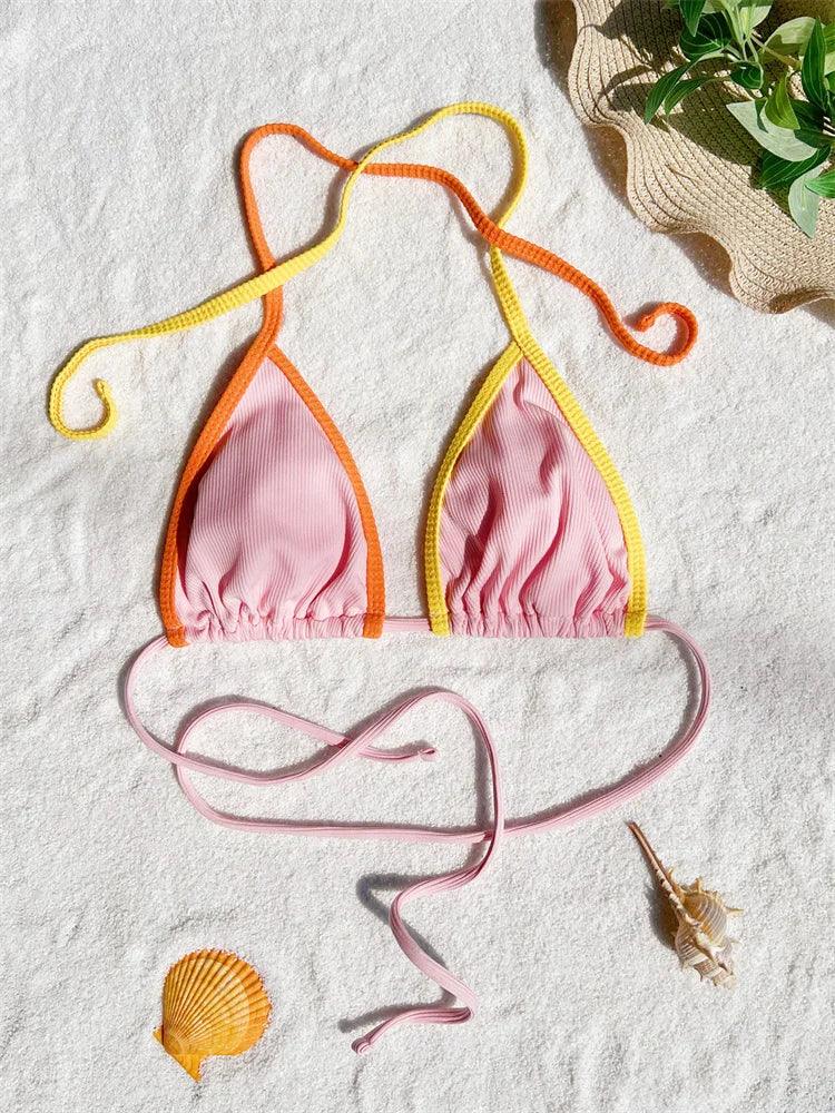 Rosa Lapptäcke Halter Bikini för Strandstilen - WIQ