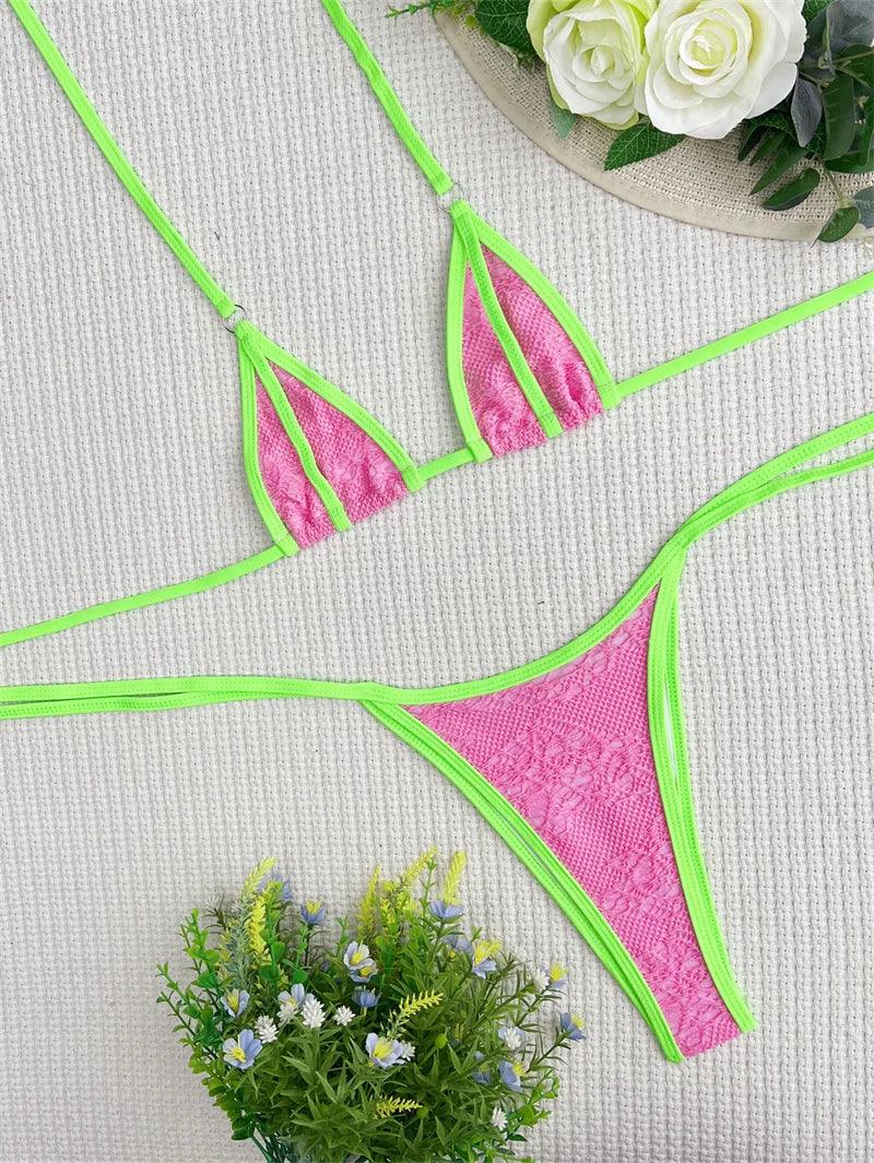 Rosa Patchwork Halter Bikini för Sommarkul - WIQ