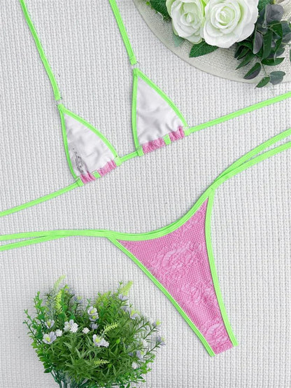 Rosa Patchwork Halter Bikini för Sommarkul - WIQ