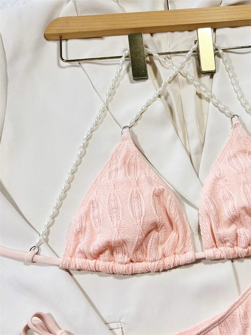 Rosa Strand Bikini Set med Brasiliansk Skärning - WIQ