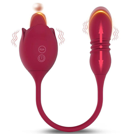 Rosformad Dildo Vibrator med Klitorisstimulator - 10 Hastigheter - WIQ