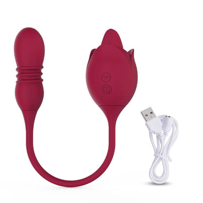 Rosformad Dildo Vibrator med Klitorisstimulator - 10 Hastigheter - WIQ