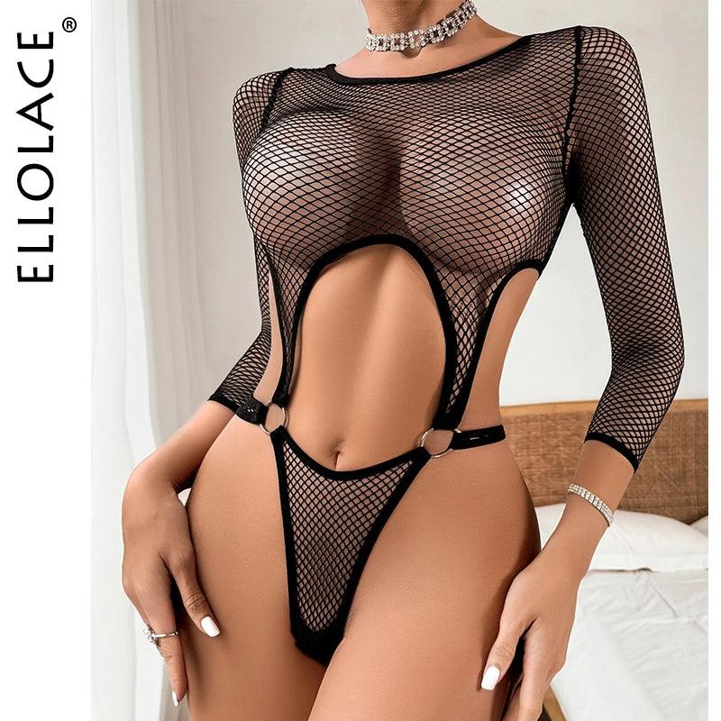 Sexig Fishnet Body Suit med Öppen Gren - Transparent Lingerie - WIQ