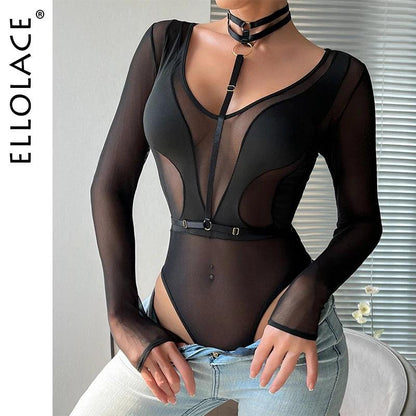 Sexig Transparent Spets Bodysuit - Ungdomlig Svart Kropp - WIQ