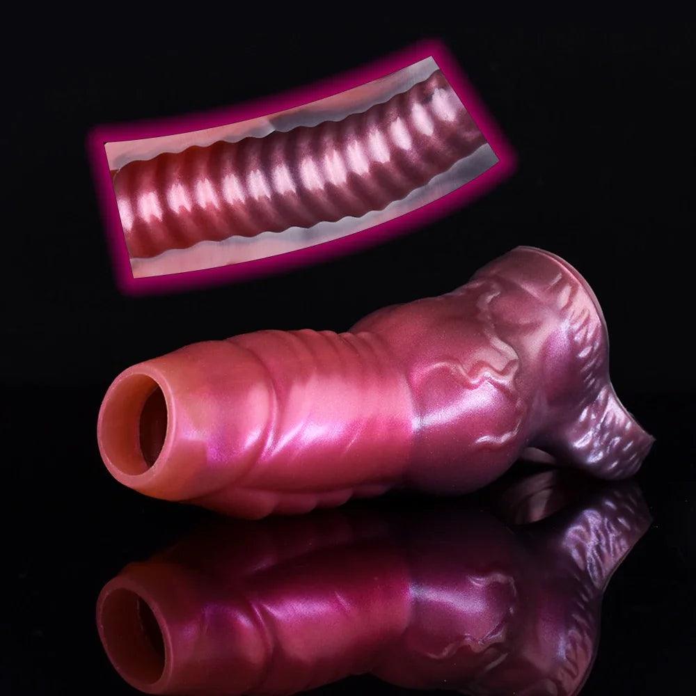 Silikon Fantasy Knot Dildo Sleeve - Ribbad Yta - Män sexleksak - WIQ