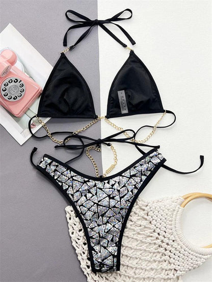 Silverkedja Accent Push-Up Bikini Set för Stranden - WIQ