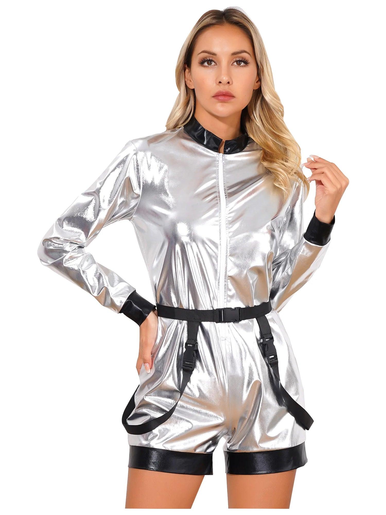 Skimrande Metallic Jumpsuit med Midjebälte - WIQ