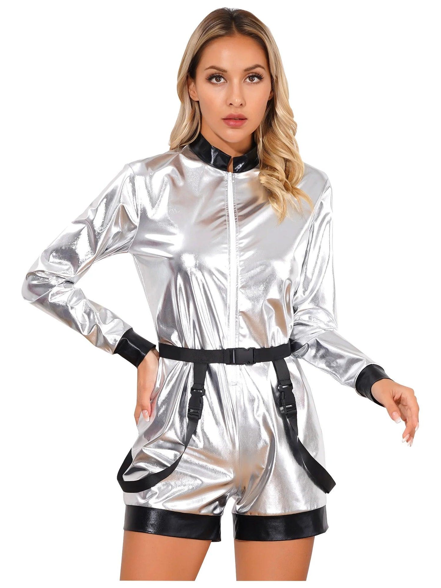 Skimrande Metallic Jumpsuit med Midjebälte - WIQ