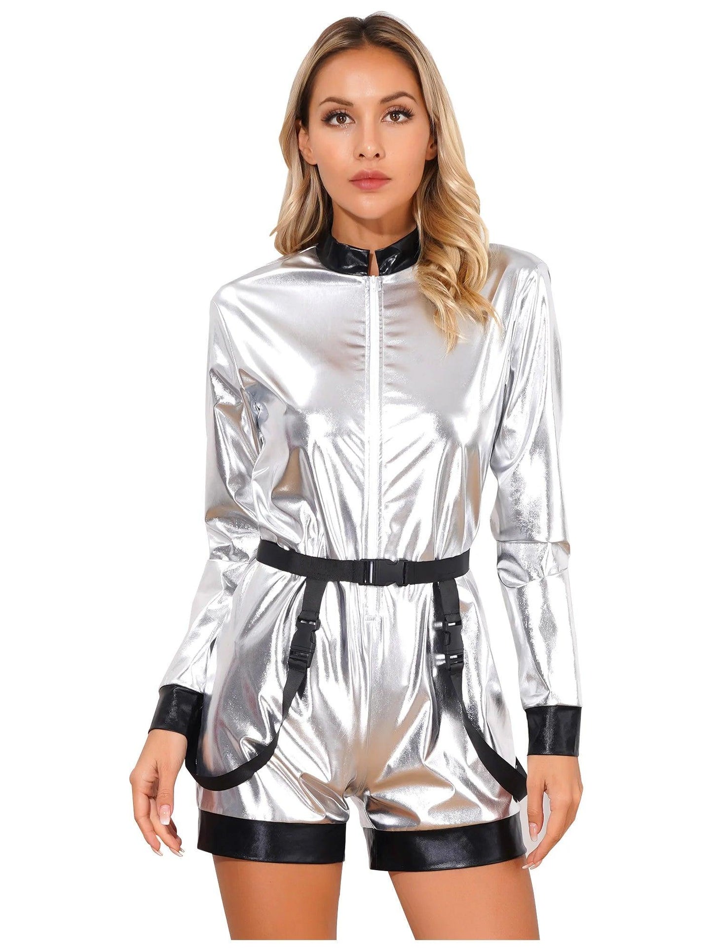 Skimrande Metallic Jumpsuit med Midjebälte - WIQ