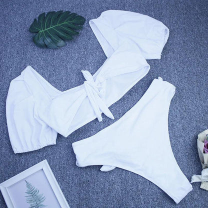 Solidt Puffärm Bikini-set - Strandklar elegans och självförtroendeBOOST - WIQ