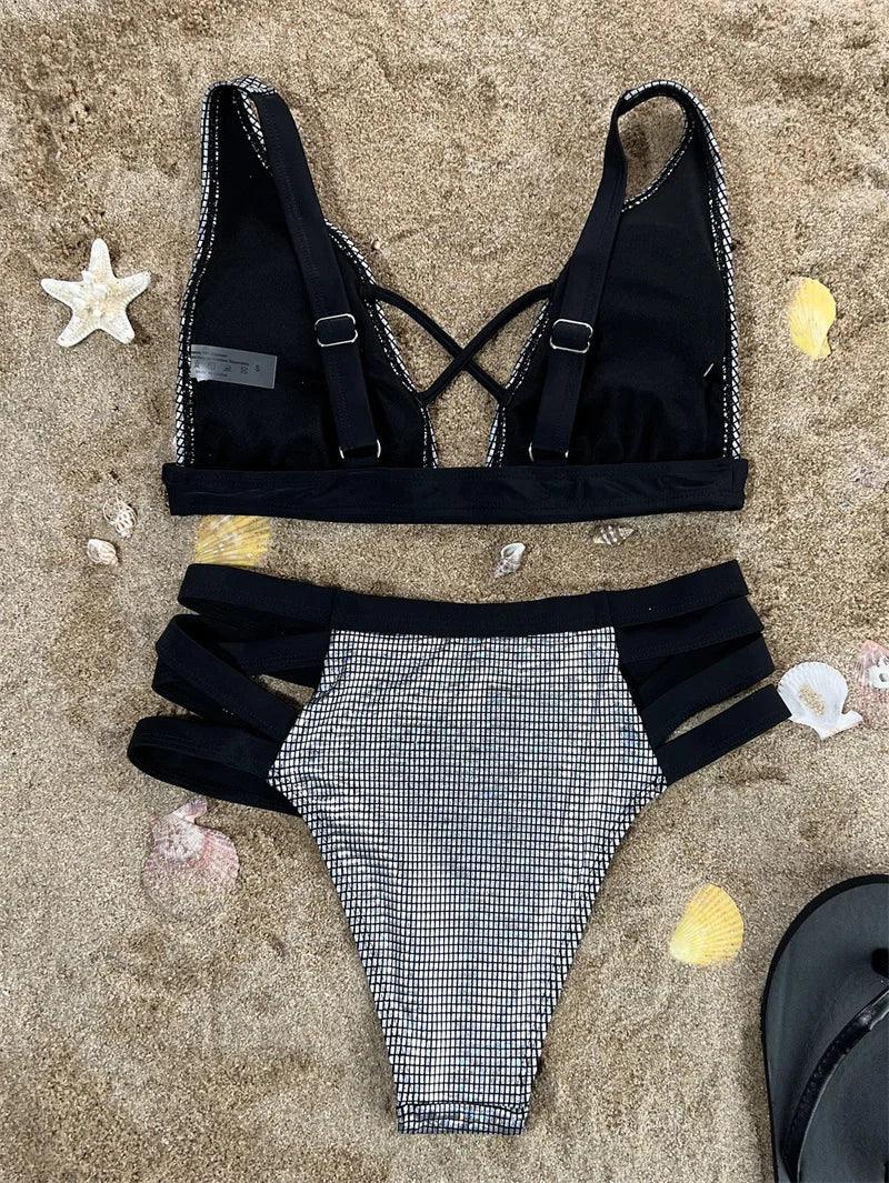 Strålande Push-Up Bikini Set - Hög Midja Badkläder - WIQ