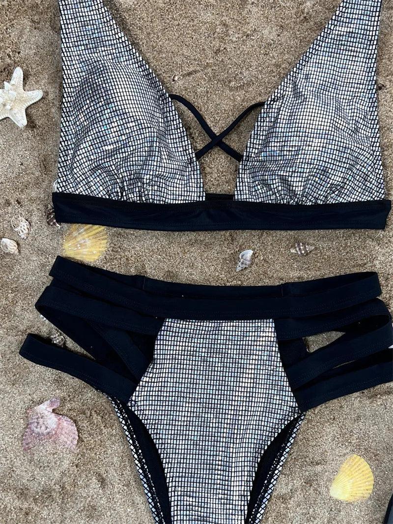 Strålande Push-Up Bikini Set - Hög Midja Badkläder - WIQ