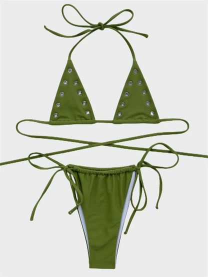 Strand Skönhet Halter Bikini Set med Omslags-Topp - WIQ