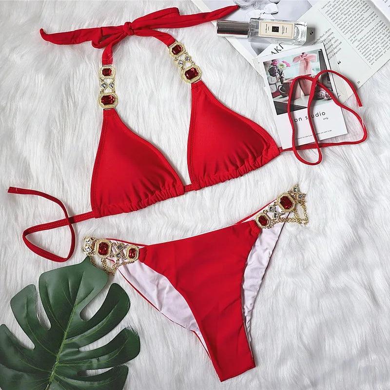 Strand Skönhet Rhinestone Push-Up Bikini - WIQ