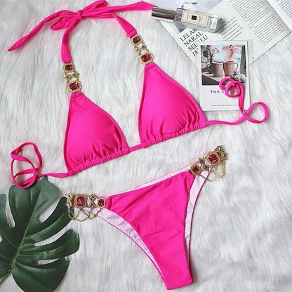 Strand Skönhet Rhinestone Push-Up Bikini - WIQ