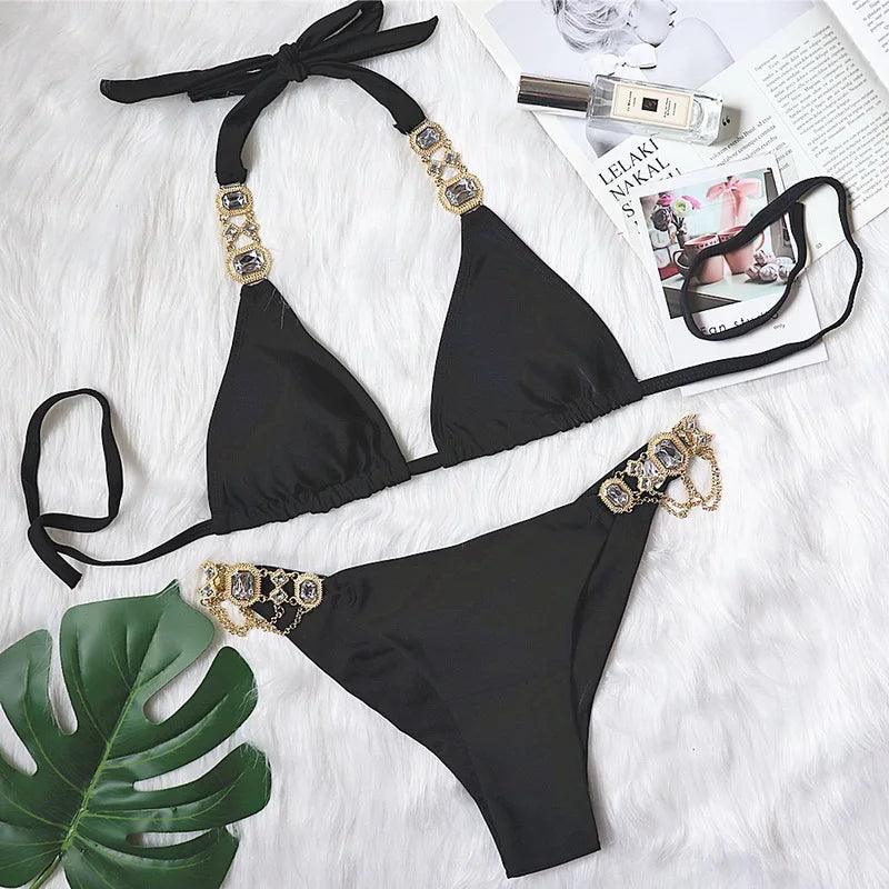 Strand Skönhet Rhinestone Push-Up Bikini - WIQ