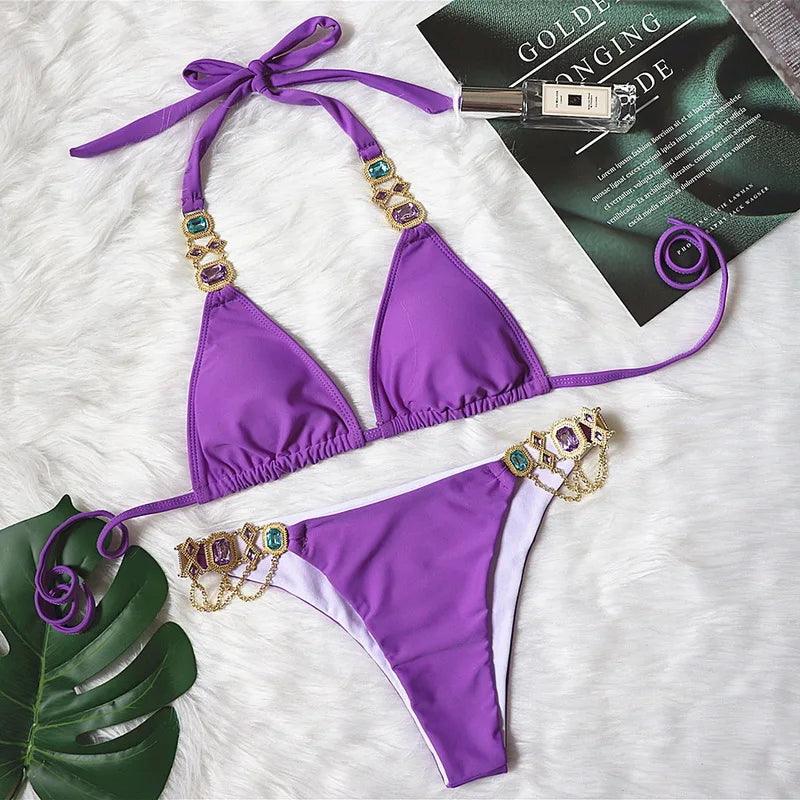 Strand Skönhet Rhinestone Push-Up Bikini - WIQ