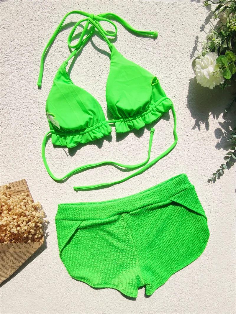 Strandglädje Grön Bikini Set med Push-Up-effekt - WIQ