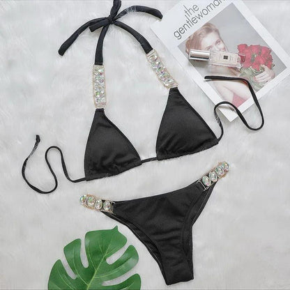 Strandglamour Bandage Bikini med Färgglittrande Rhinestones - WIQ