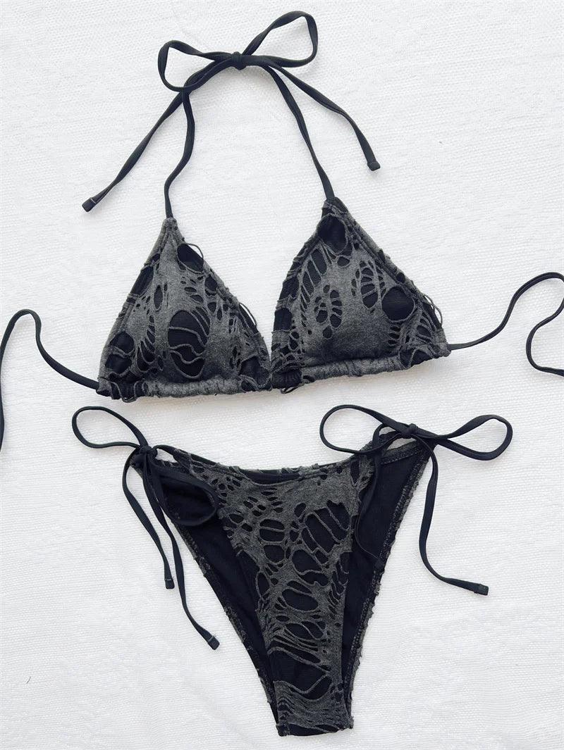 Strandklar Högskuren Bikini med Eleganta Veckningar - WIQ