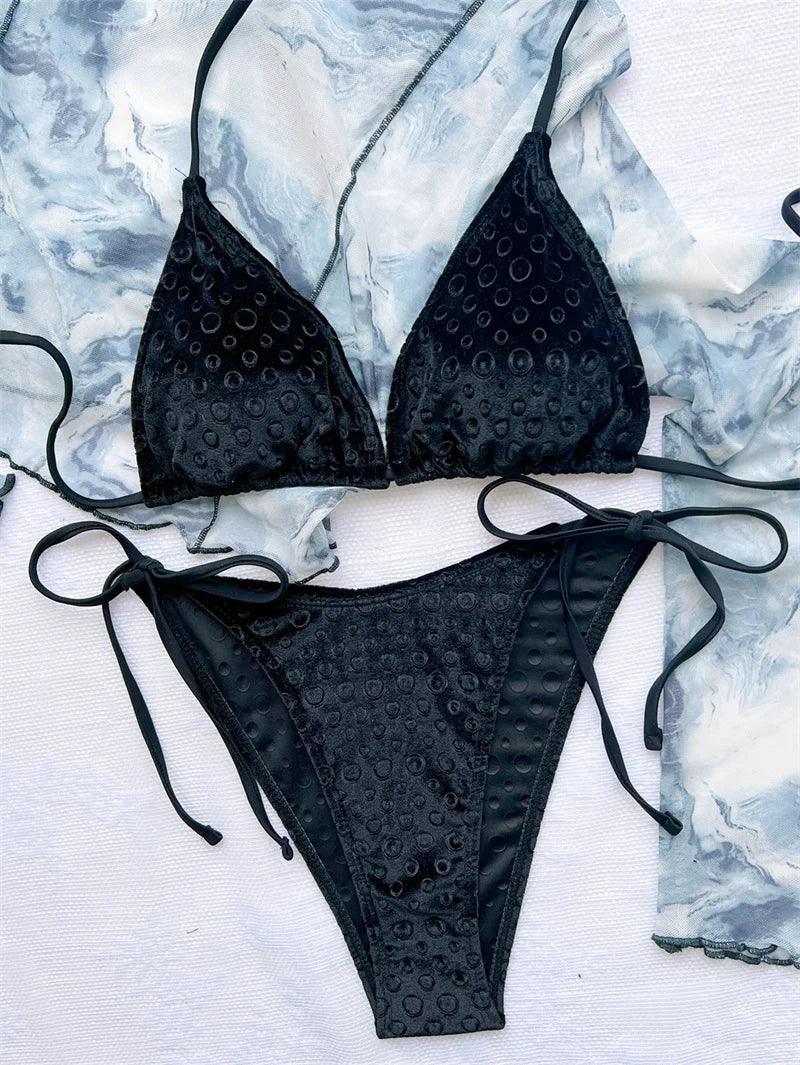 Svart Sammet Bikini med Högskuren Design - Sexig och Stilfull - WIQ