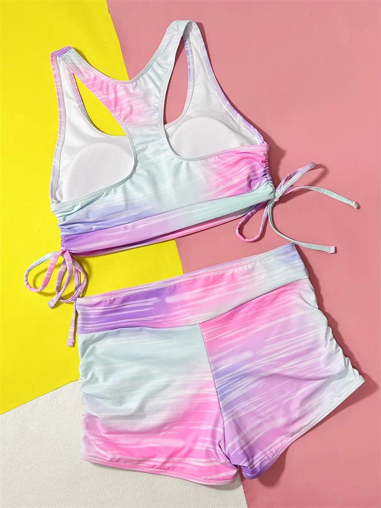 Tie-Dye Halter Bikini Set med Justerbar Dragsko - WIQ