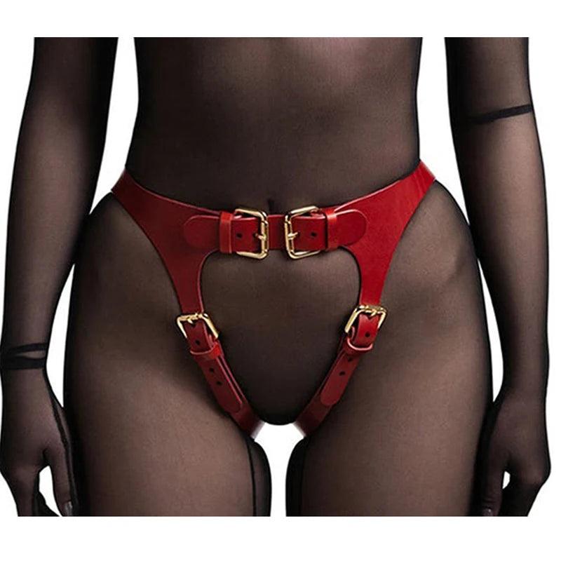 Utmanande Faux Läder Bondage Set med Suspenders och BH - WIQ