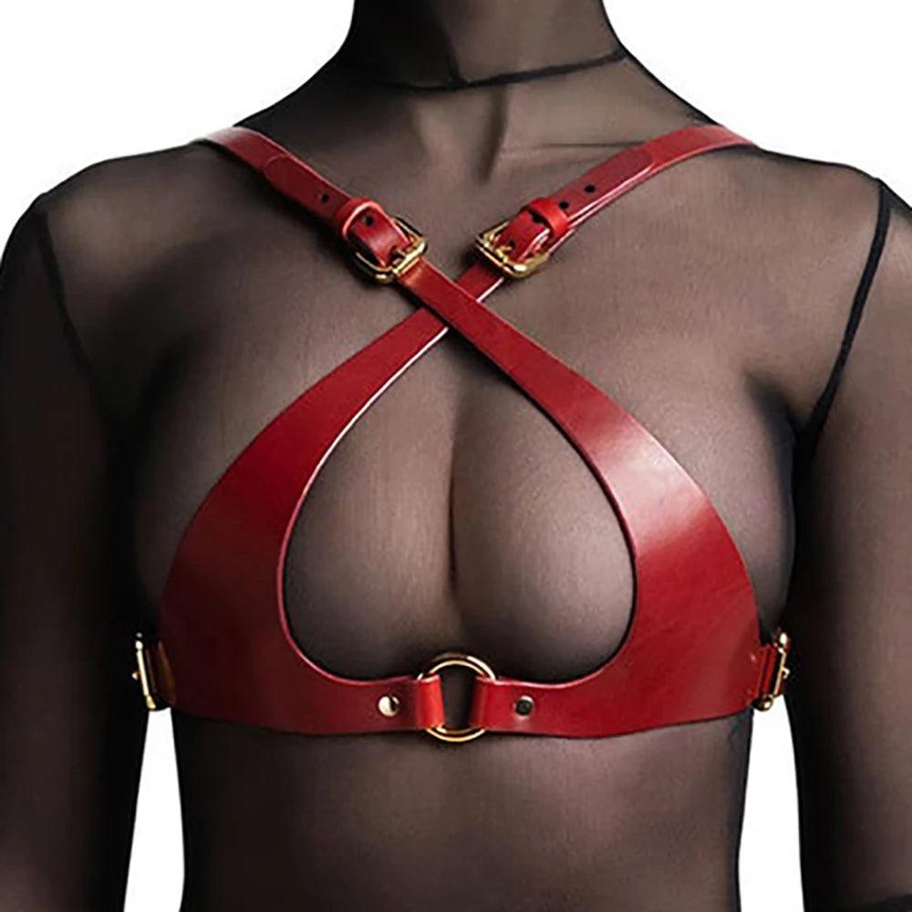 Utmanande Faux Läder Bondage Set med Suspenders och BH - WIQ