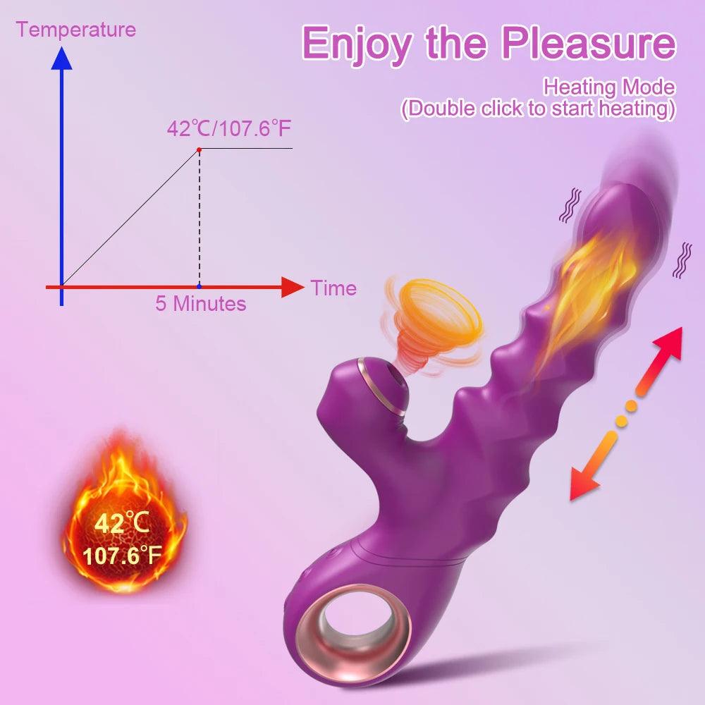 Värmande Thrusting Vibrator med Klitorsug - Lila - WIQ