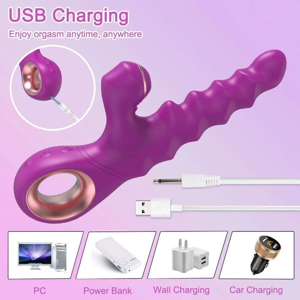 Värmande Thrusting Vibrator med Klitorsug - Lila - WIQ