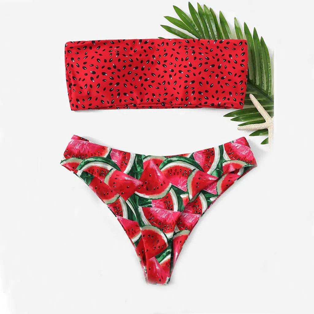 Vattenmelon Bandeau Bikini Set med Unik Design - WIQ