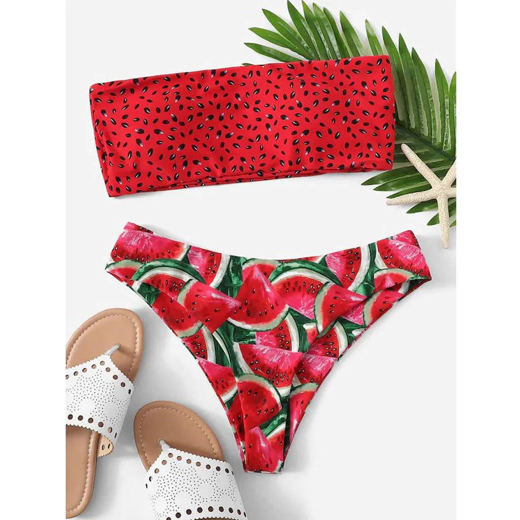 Vattenmelon Bandeau Bikini Set med Unik Design - WIQ