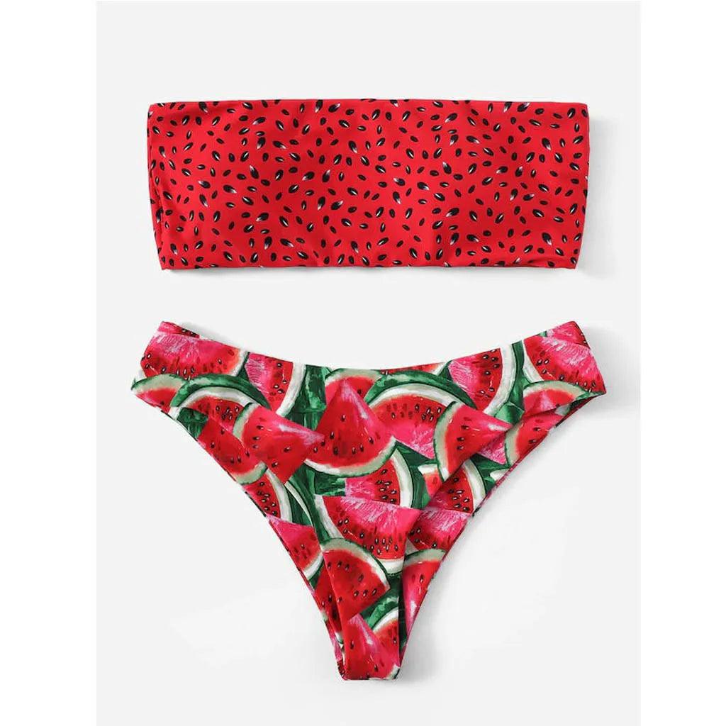 Vattenmelon Bandeau Bikini Set med Unik Design - WIQ