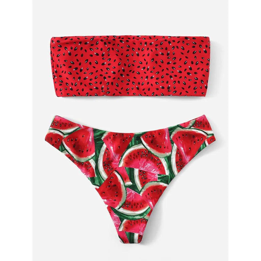 Vattenmelon Bandeau Bikini Set med Unik Design - WIQ