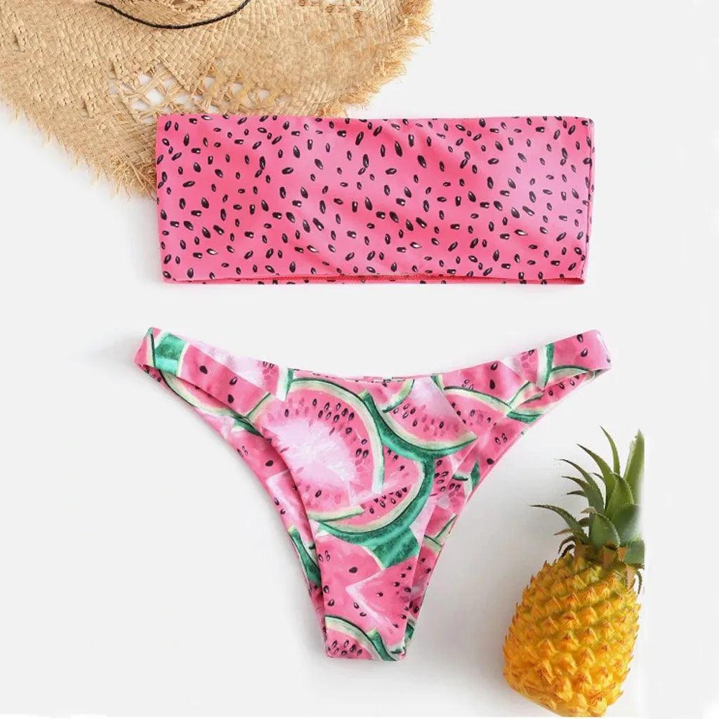 Vattenmelon Bandeau Bikini Set med Unik Design - WIQ