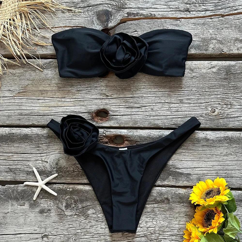 Blommigt Push-Up Bikini Set med Snörning - WIQ