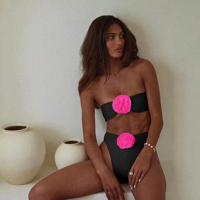 Blommigt Push-Up Bikini Set med Snörning - WIQ