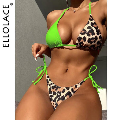 Leopardmönstrad Bikini Set med Knutdetalj - Sommarstil - WIQ