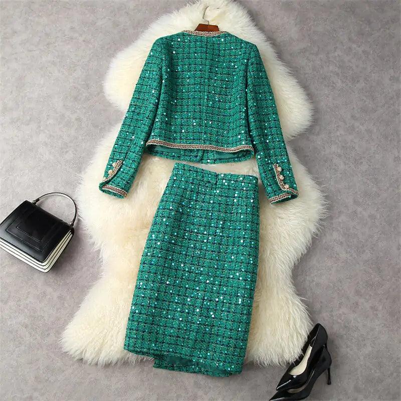 Vinter Tweed Kostymset med Grön Jacka - WIQ